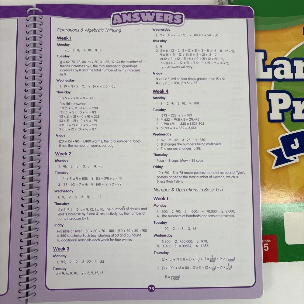 2 Set Of Daily  Math & Language‎ Practice Journals Grades 5, Unused
